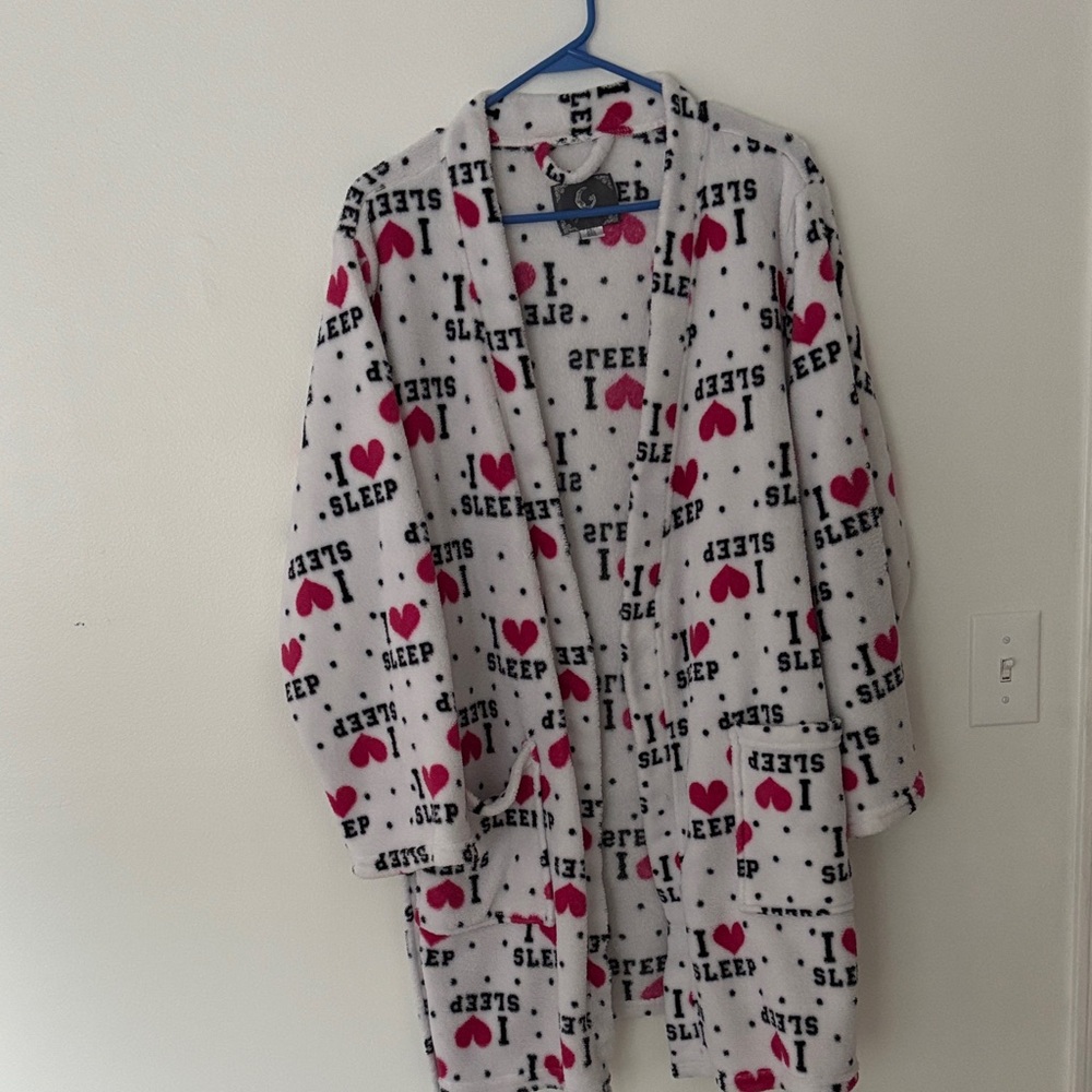 Pj Couture White Robe with Red Hearts and Black Text